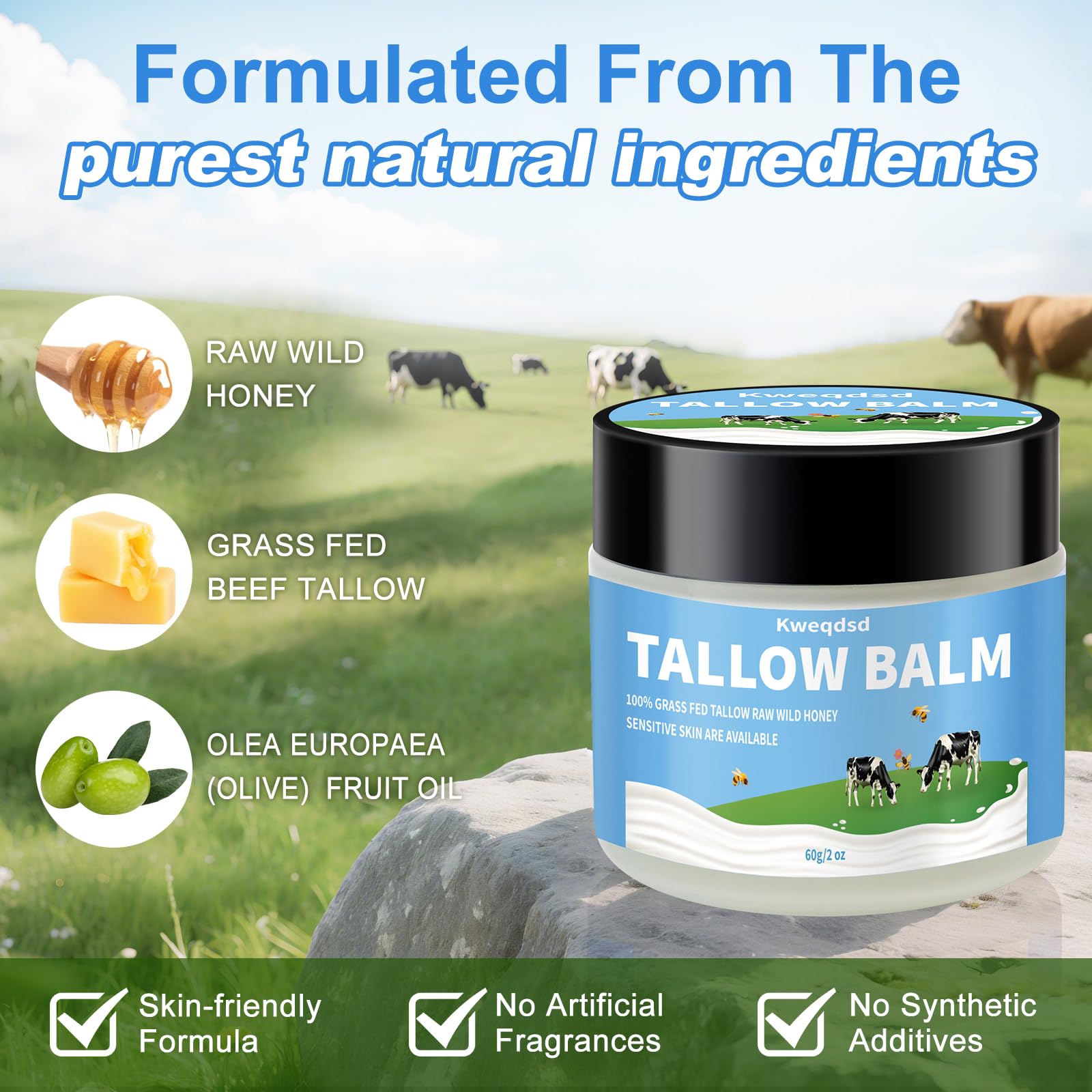 Kweqdsd crème visage suif boeuf — soin nourrissant pour la peau