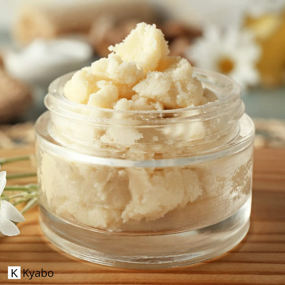 Utilisation du beurre Kyabo pur dans des recettes beauté maison pour peau et cheveux