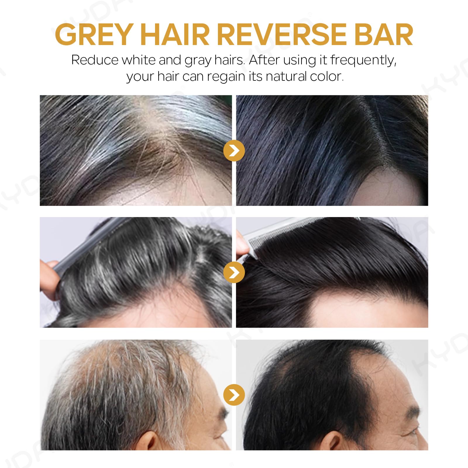 KYDA barre-shampoing noire appliquée sur cheveux, massage bénéfique pour le cuir chevelu.