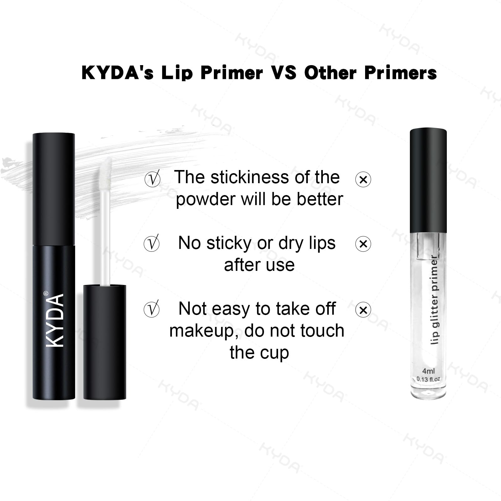 Base gloss incolore KYDA, préparer les lèvres pour un fini net et uniforme.