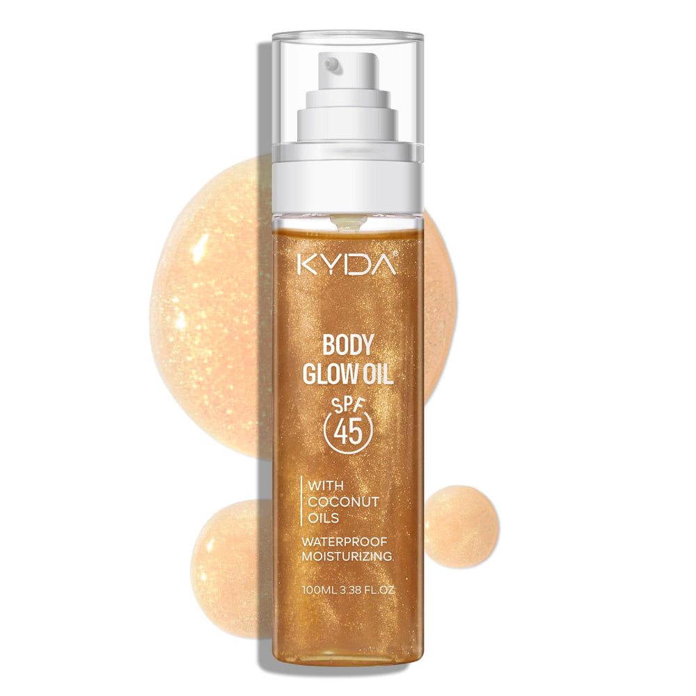 KYDA Huile Éclat Corps bouteille ambrée avec éclat doré et protection légère