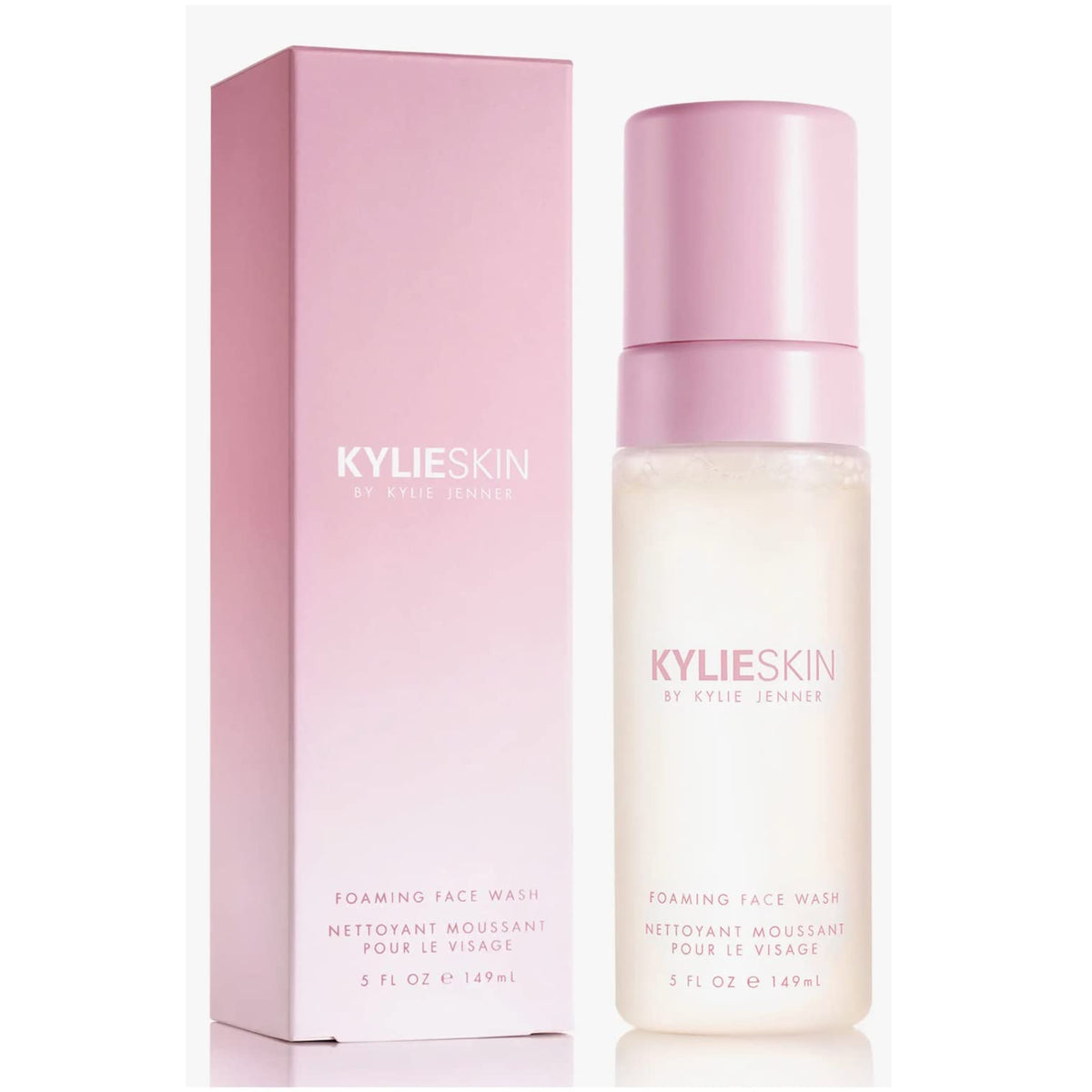 KYLIE SKIN mousse visage pompe, nettoyage efficace et douceur quotidienne.