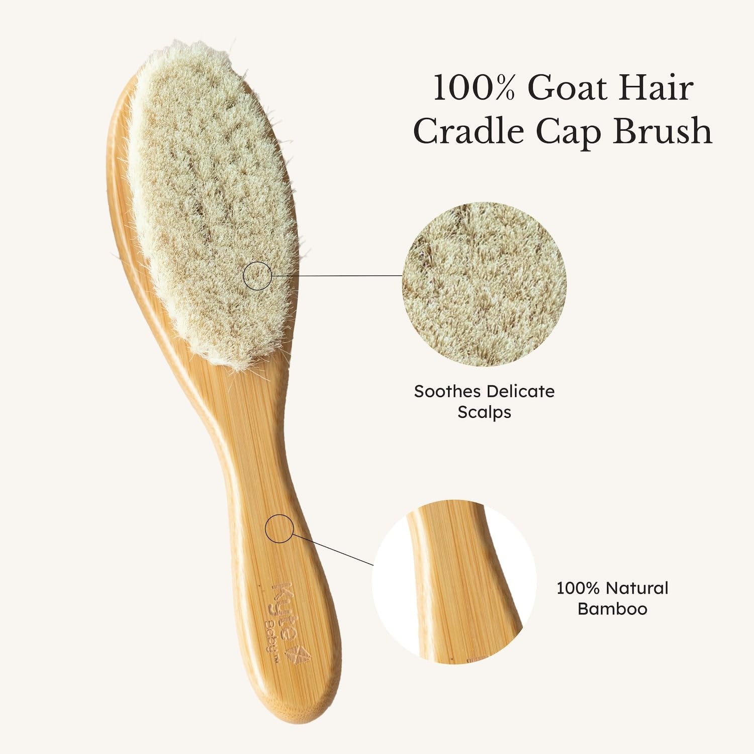 Brosse KYTE BABY en poils de chèvre, texture douce sur le cuir chevelu.