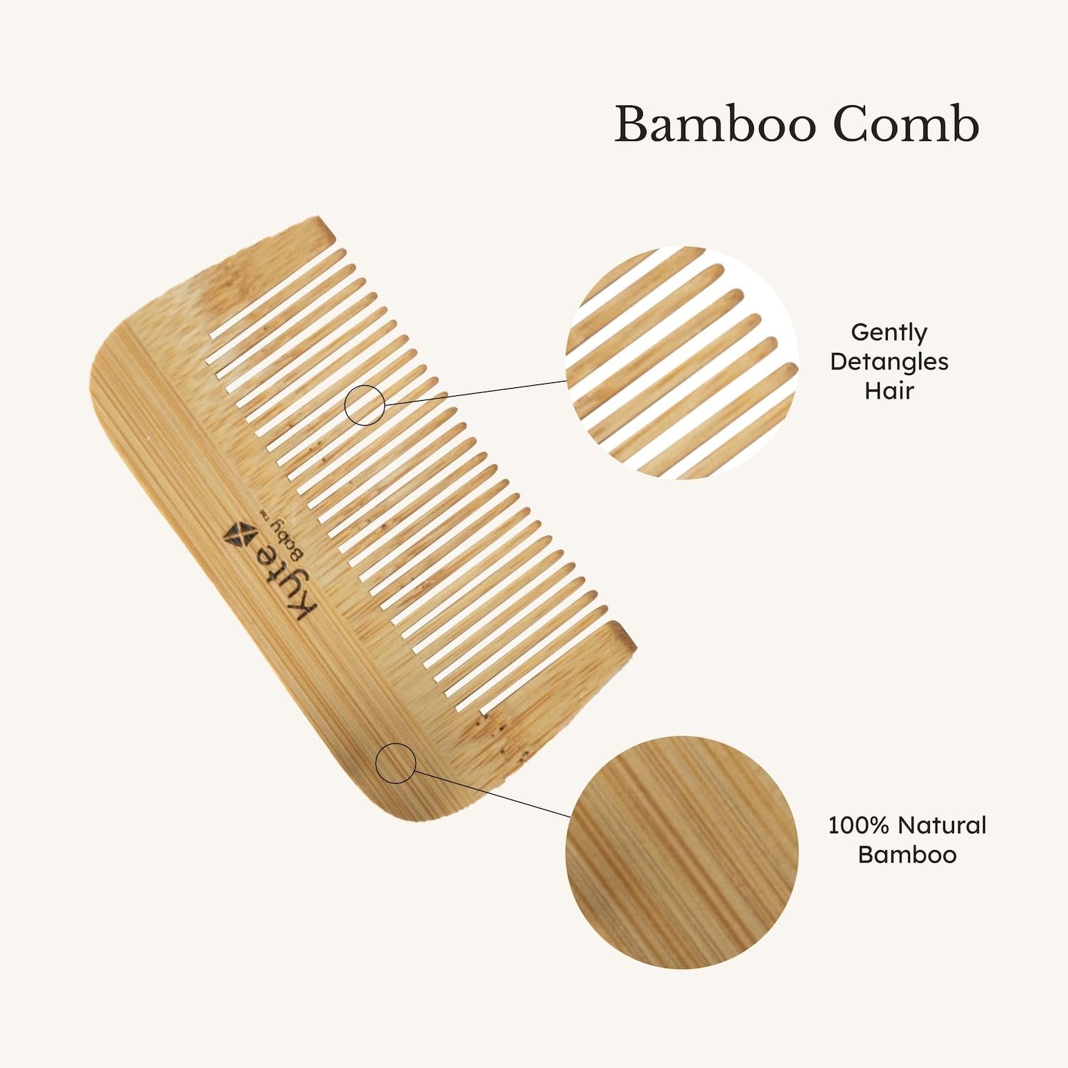 Peigne KYTE BABY en bambou, rangement compact pour voyage.