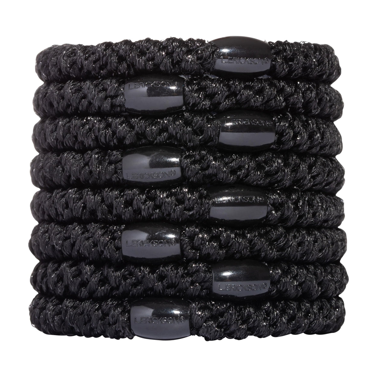 Élastiques L. Erickson noir, lot de 8, maintien fort sans marquer les cheveux.