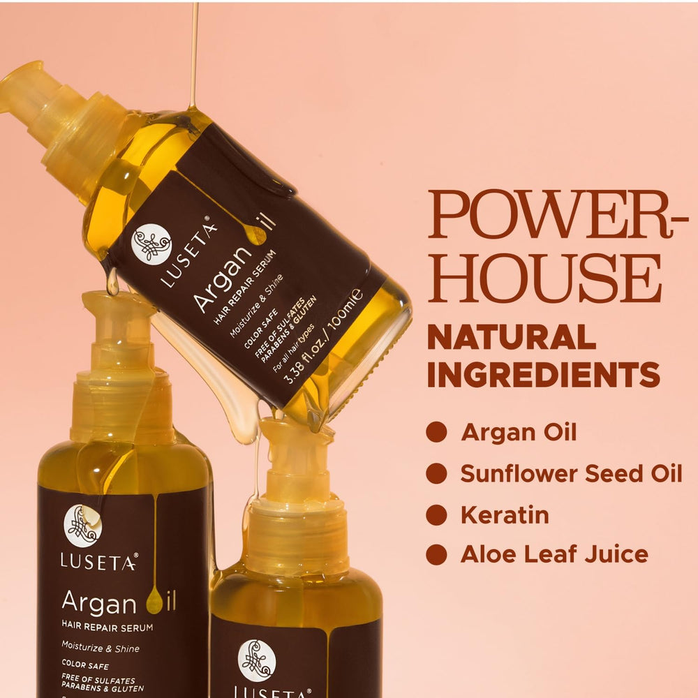 Brillance L LUSETA huile argan, cheveux plus lumineux et lisses.