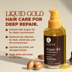 Huile d’argan L LUSETA, nutriment pour cheveux secs et cassants.