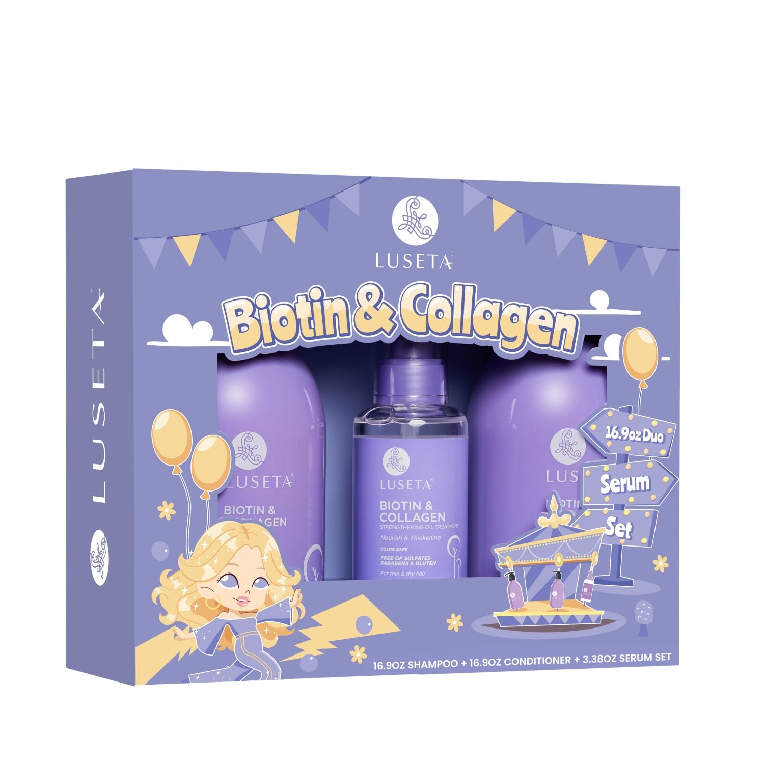 L LUSETA Biotin Trio shampooing flacon – nettoie en douceur et apporte volume.