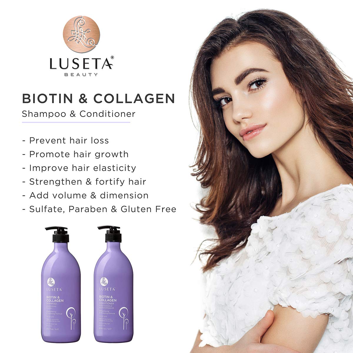 L LUSETA Biotine et Collagène – conditionneur, bouteille, démêle et nourrit les longueurs.