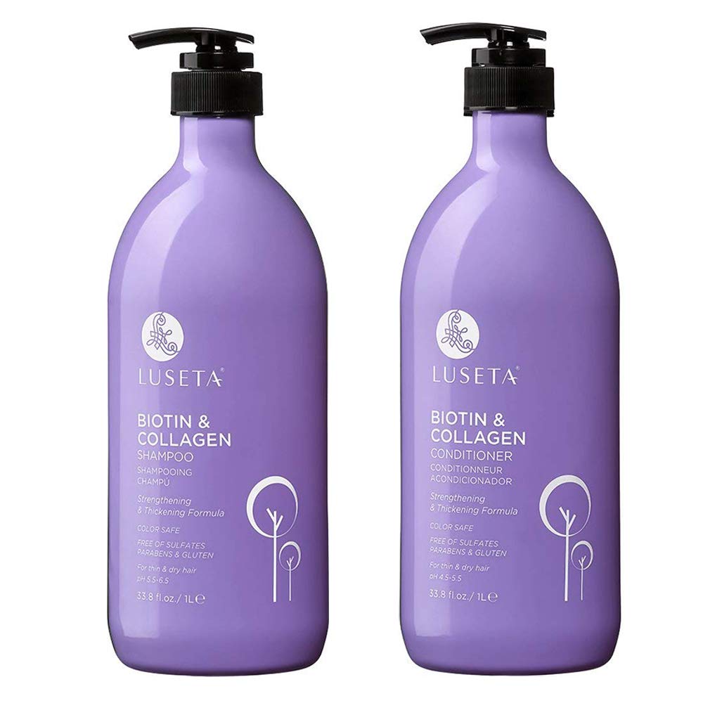 Shampoing Biotine et Collagène de L LUSETA pour cheveux forts et brillants.