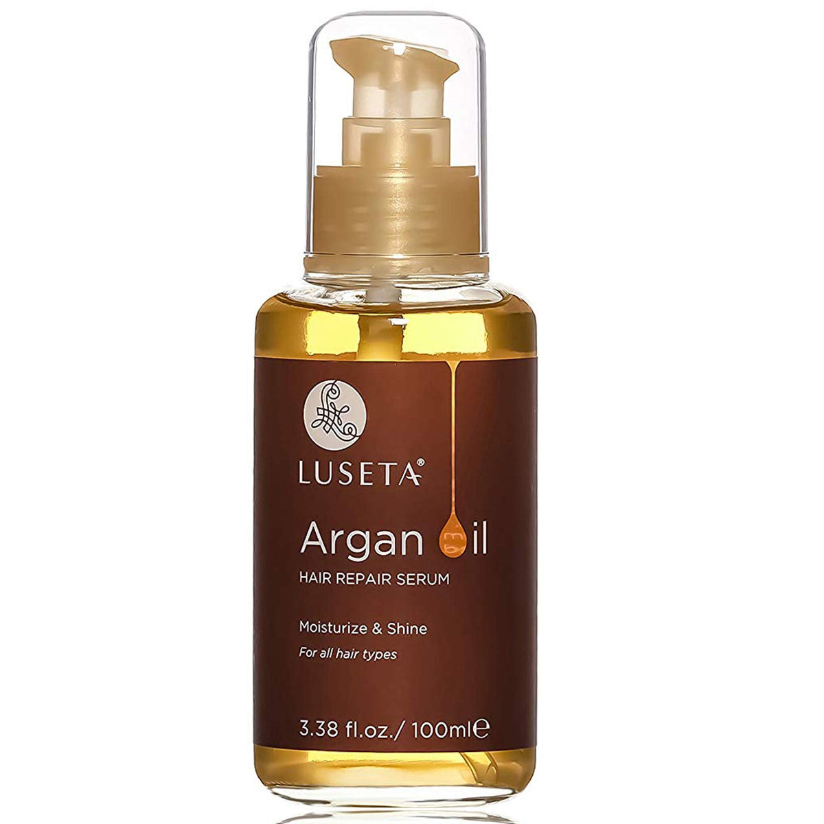 Bouteille L LUSETA huile argan cheveux, soin démêlant et brillance naturelle.