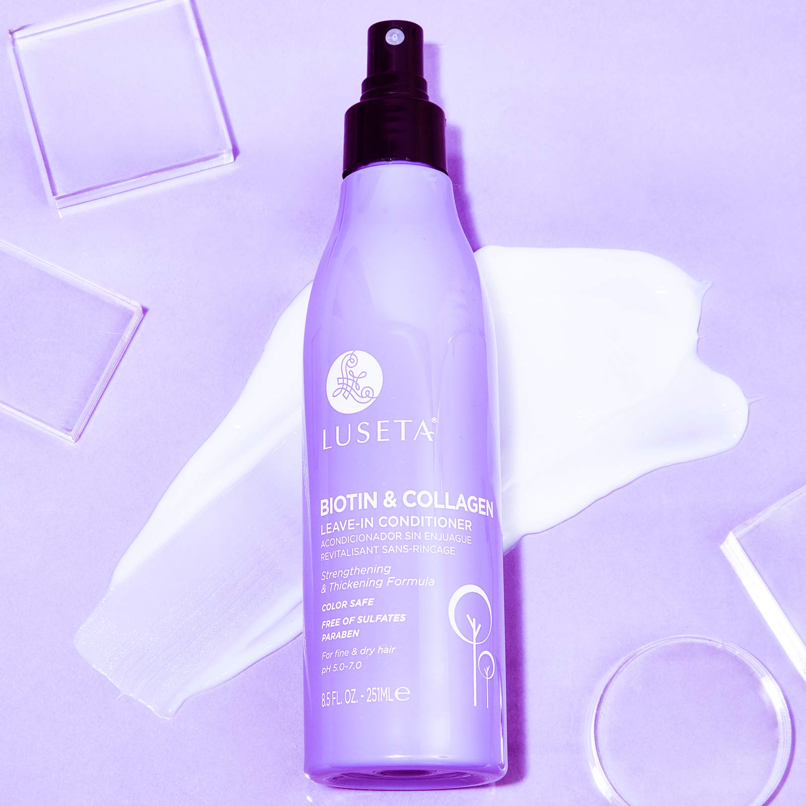 L LUSETA Spray démelant sur cheveux, facilite le démêlage.