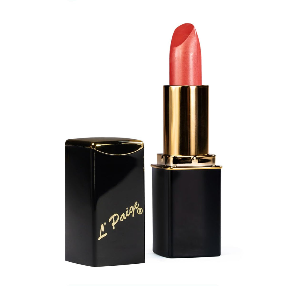 L'Paige L49 Nectar de pêche, rouge pêche-corail, fini satin-crème nourrissant pour lèvres.