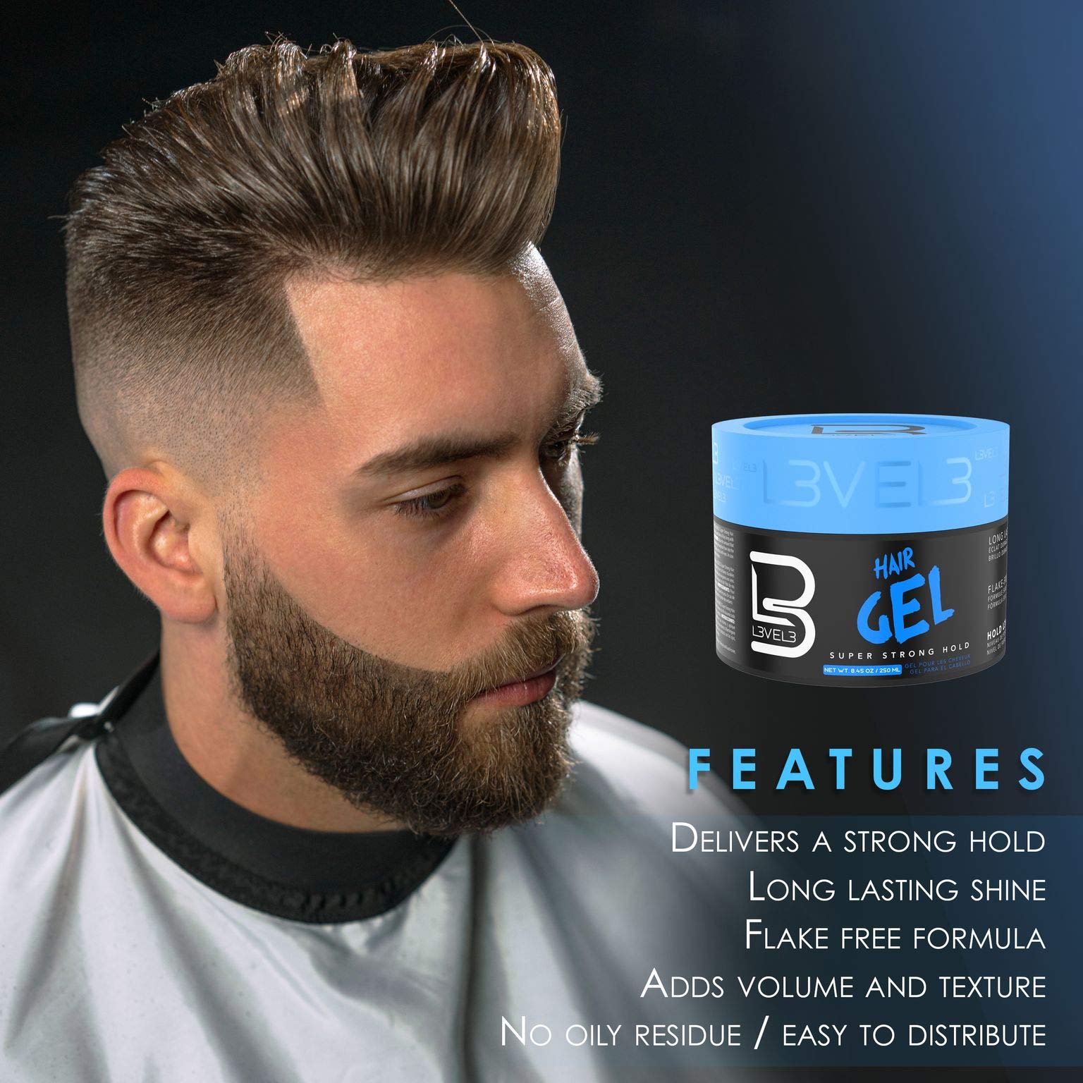 L3 Gel cheveux, volume et texture, prête à styliser.