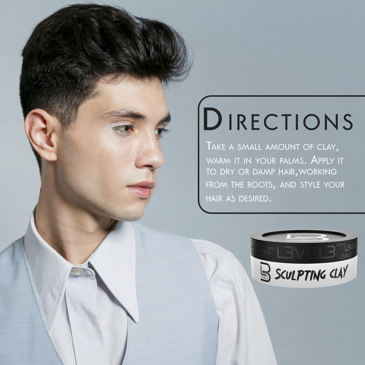 L3 Level 3 Hair Sculpting Clay - texture mate pour un style discret et moderne.