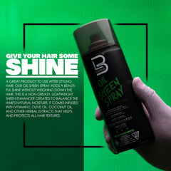 L3 Level 3 Oil Sheen Spray en action, pulvérisation légère sur cheveux