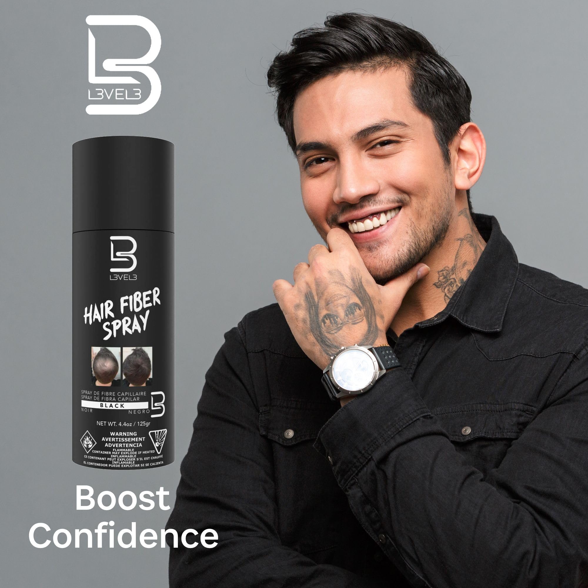 L3 Level 3 fibres densifiant les cheveux noirs pour un rendu dense.