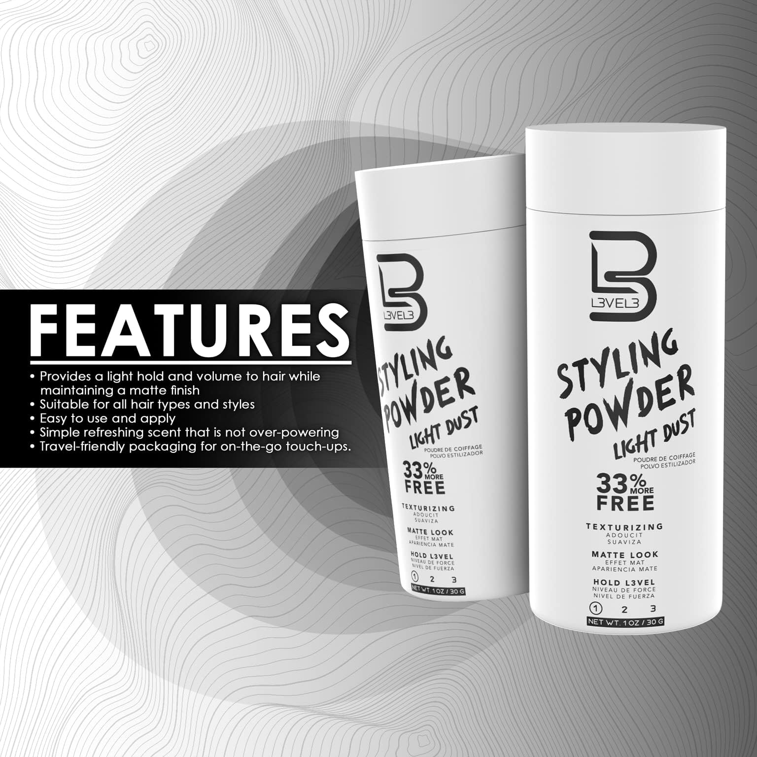 Application de la poudre L3 sur cheveux, texture immédiate.