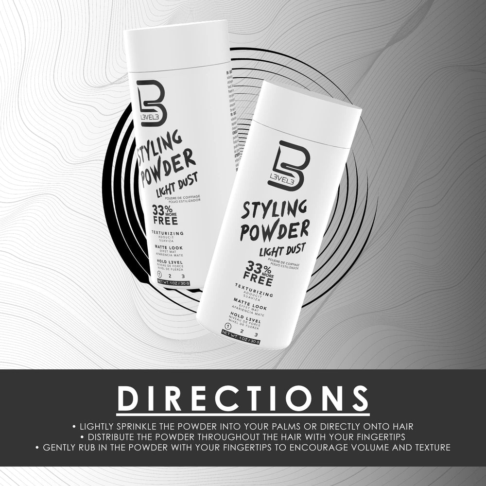 Utilisation facile de la poudre L3 pour cheveux rapides.