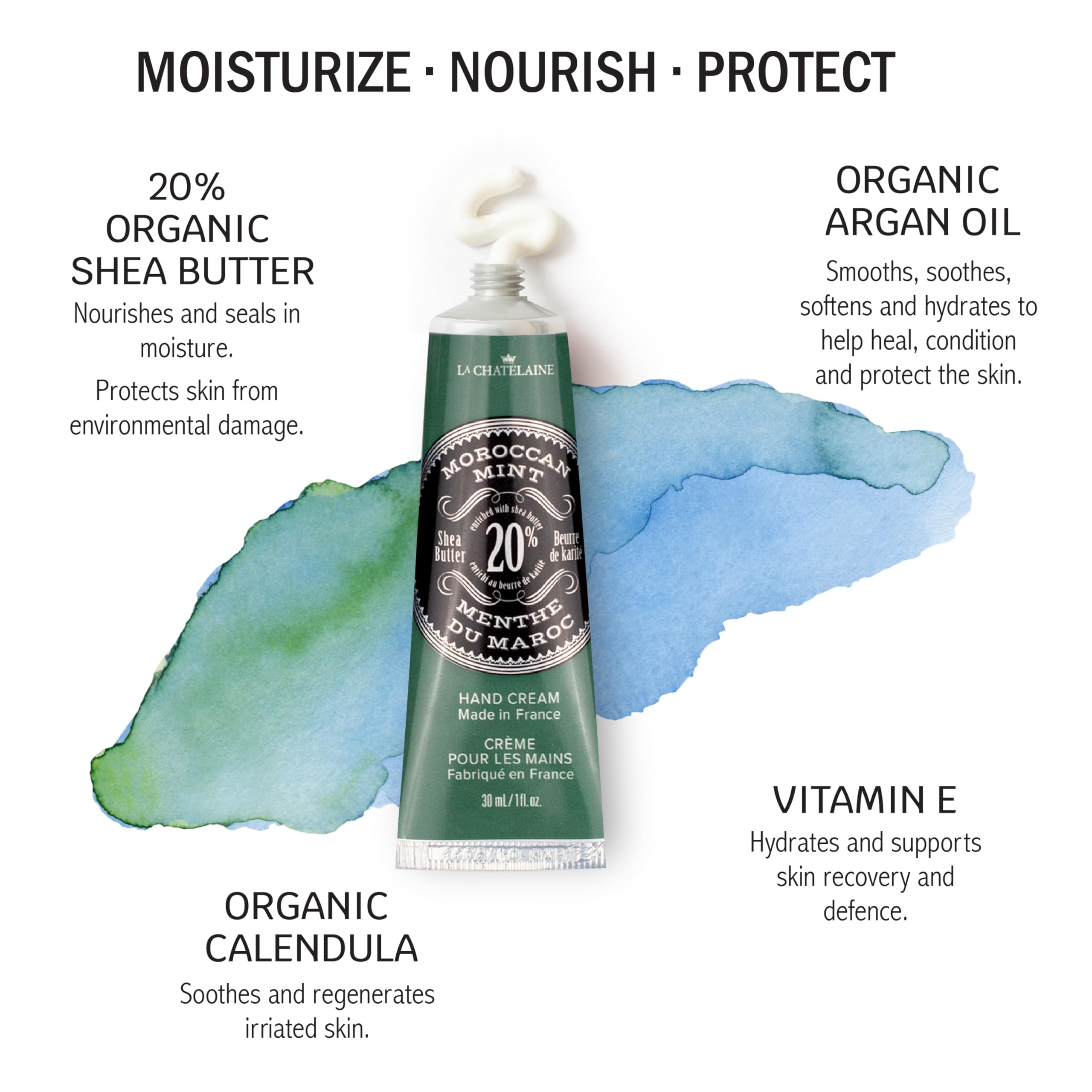 La Chatelaine Crème Mains Cèdre-Vétiver: texture riche qui pénètre rapidement.