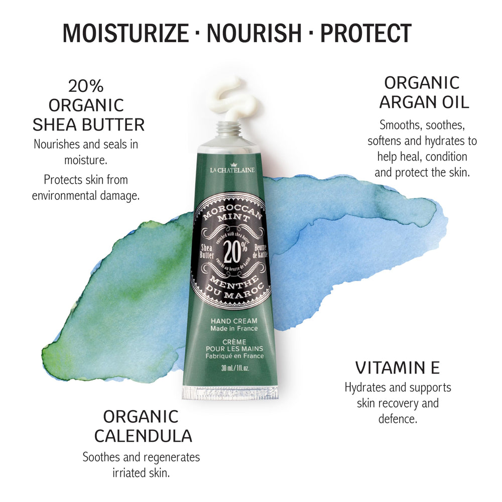 La Chatelaine Crème Mains Cèdre-Vétiver: texture riche qui pénètre rapidement.