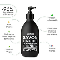 La Compagnie de Provence étiquette élégante, savon liquide idéal pour salle de bains.