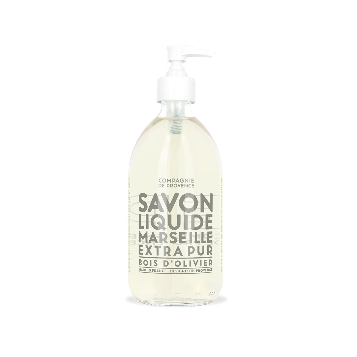 La Compagnie de Provence Savon Bois d'olivier – bouteille en verre avec pompe, douceur quotidienne pour les mains.