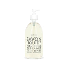 La Compagnie de Provence Savon Bois d'olivier – bouteille en verre avec pompe, douceur quotidienne pour les mains.