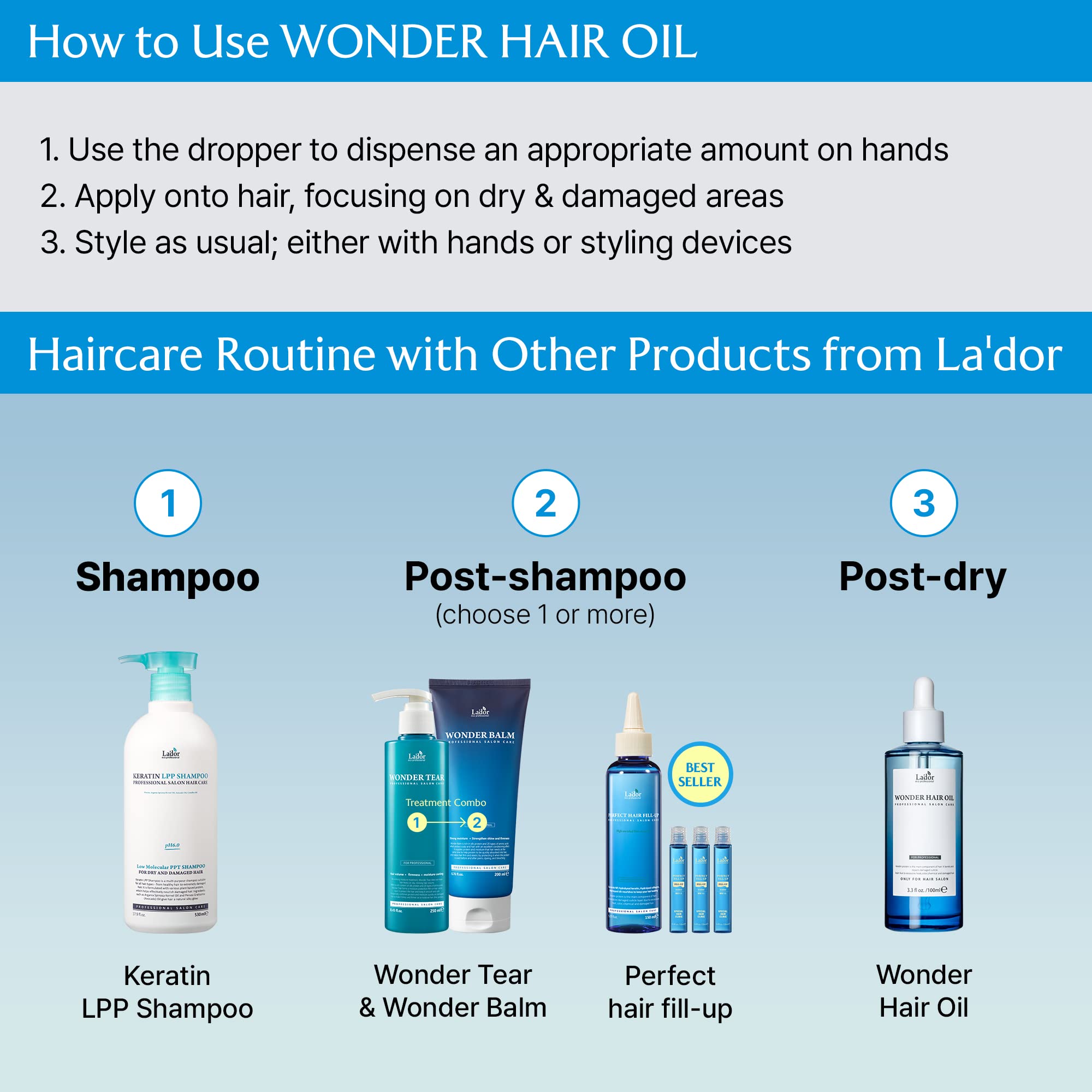 LA'DOR huile capillaire : formule sans parabènes, sans sulfates et sans alcool.