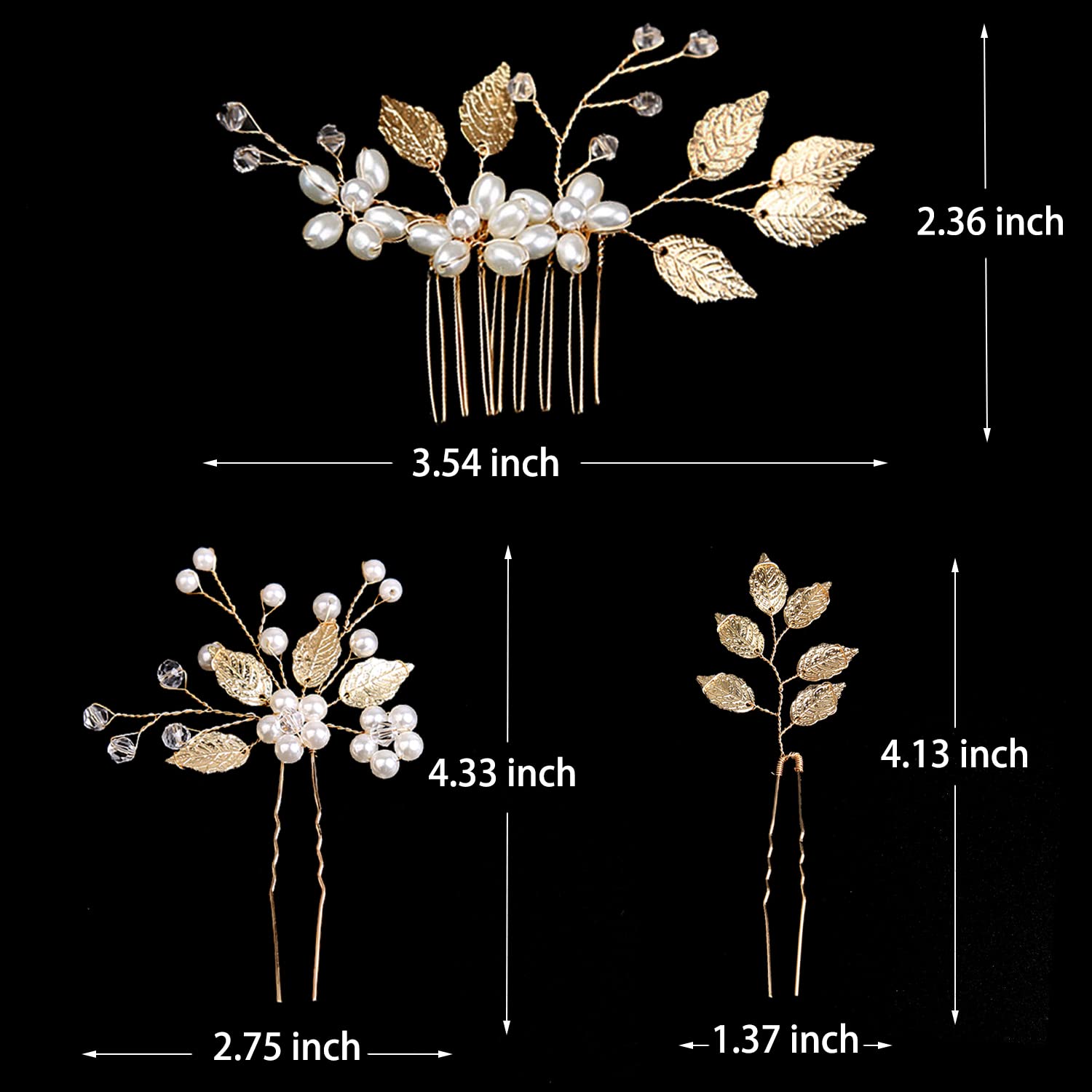 La Jolie Jasmin épingle cheveux perles et feuille dorée, tenue pour soirée