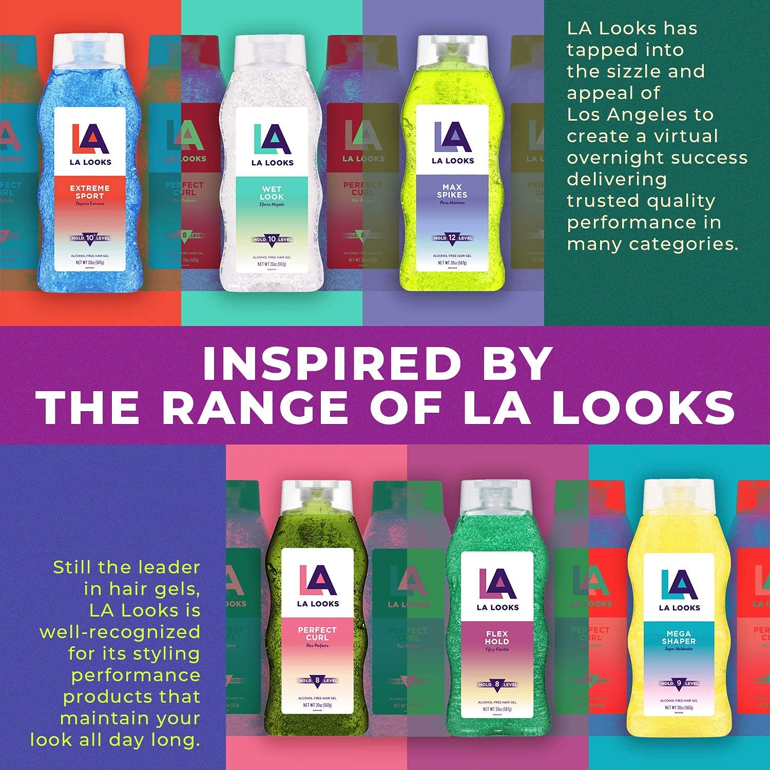 LA LOOKS Extreme Sport Gel – Compatible cheveux colorés et sans alcool.