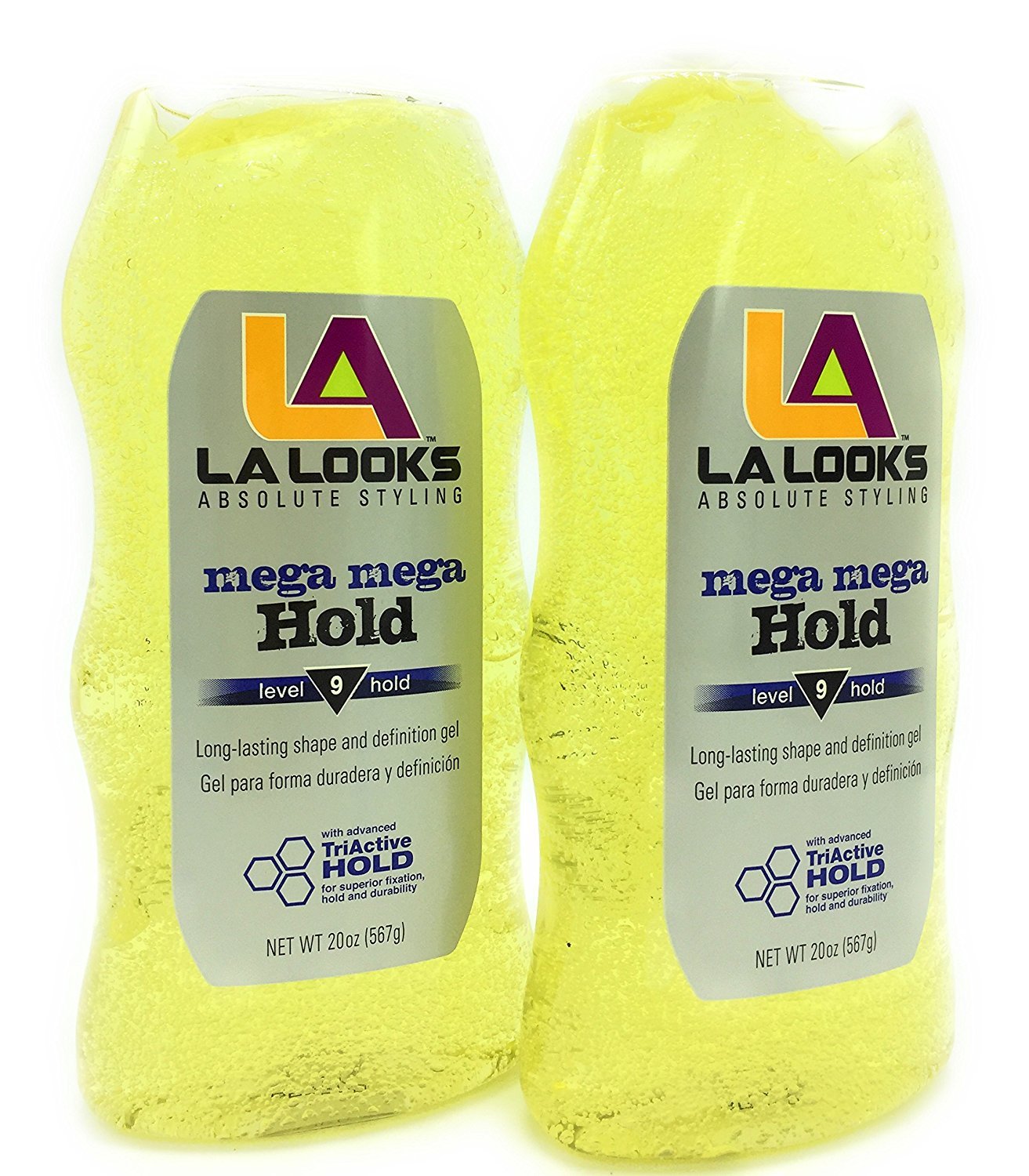 L.A. Looks Gel #9 Mega Mega, gel coiffant jaune pour une tenue forte et durable.
