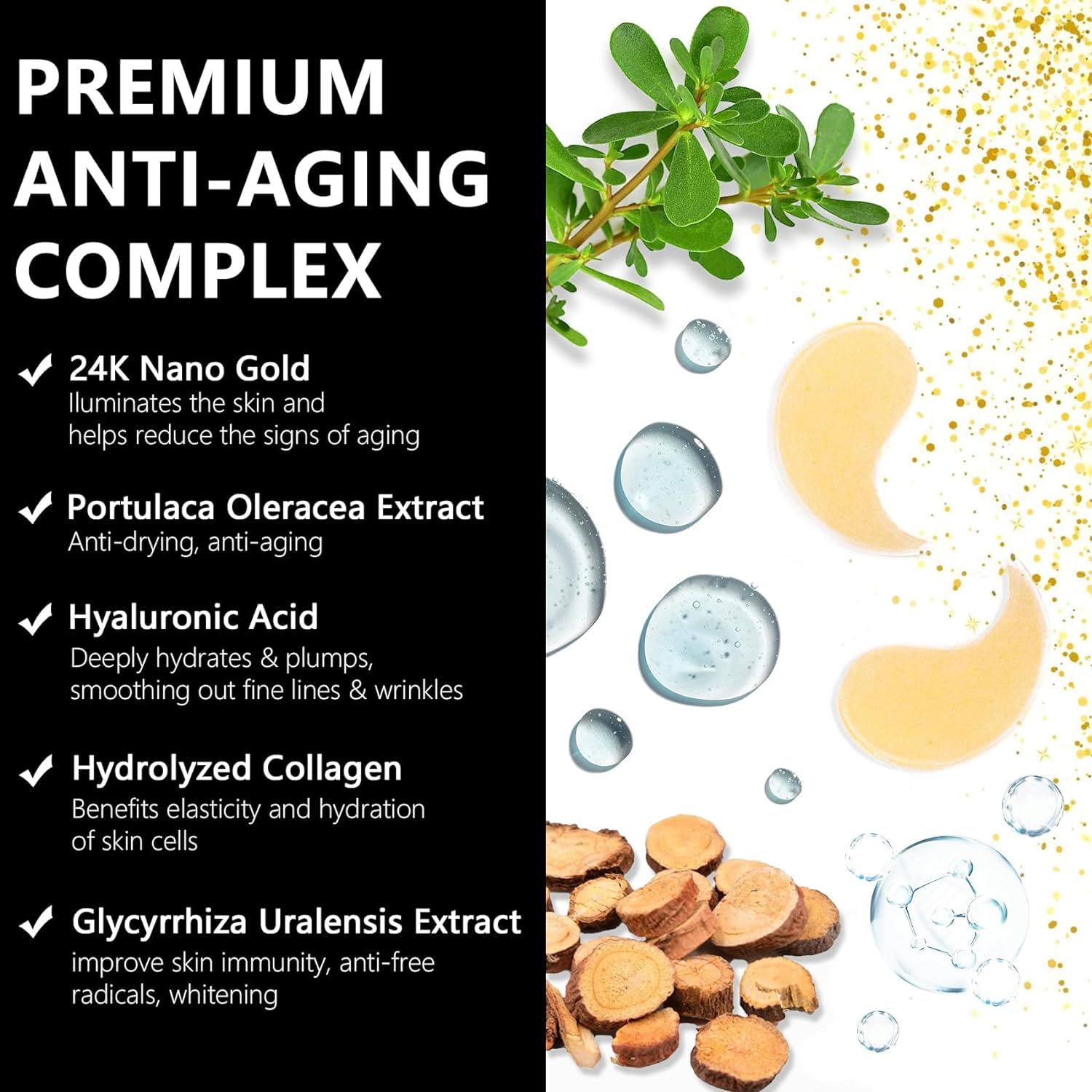 LA MIURA 24K gold under-eye patches closeup hydrogel texture for soothing hydration.