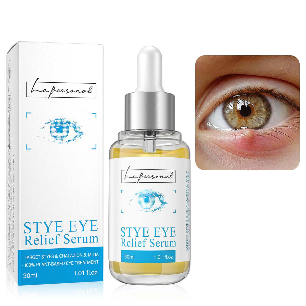 LA.PERSONAL Sérum relief orgelet, bouteille-pipette pour une application précise.