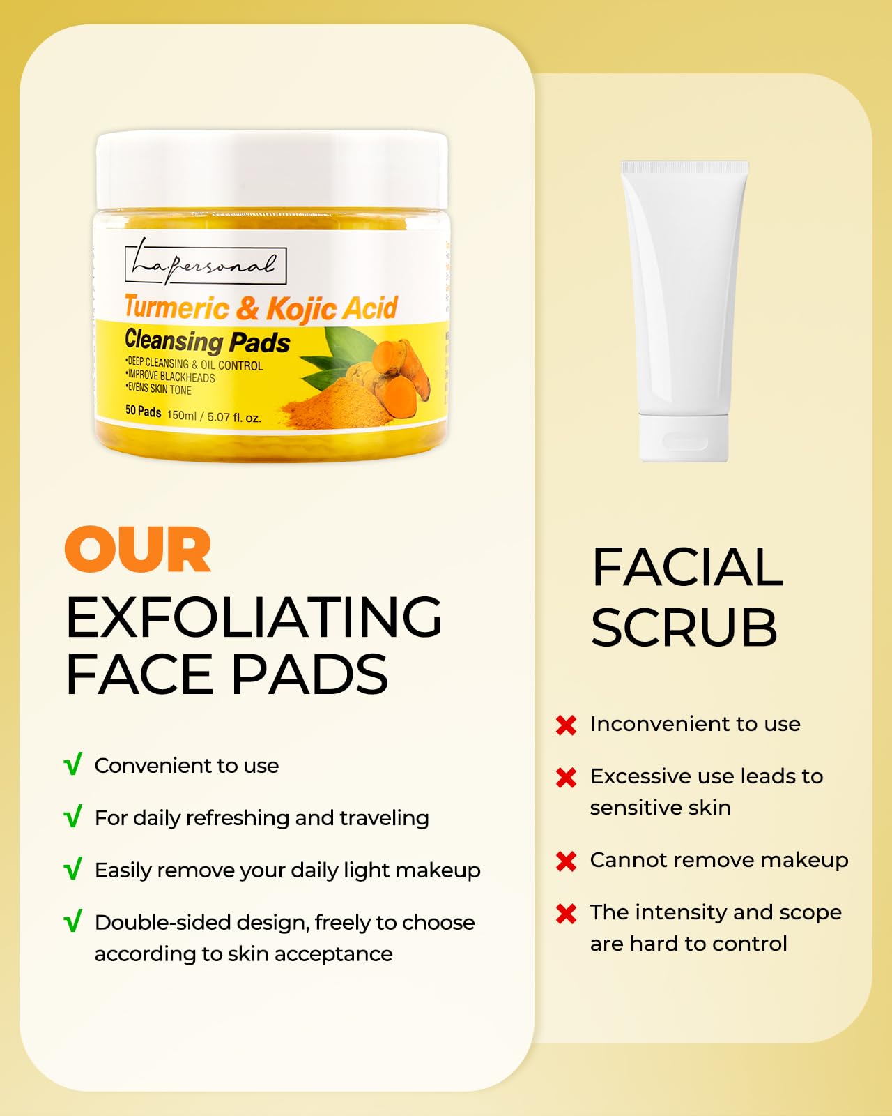 Tampon LA.PERSONAL texture rugueuse pour exfolier en douceur le visage.