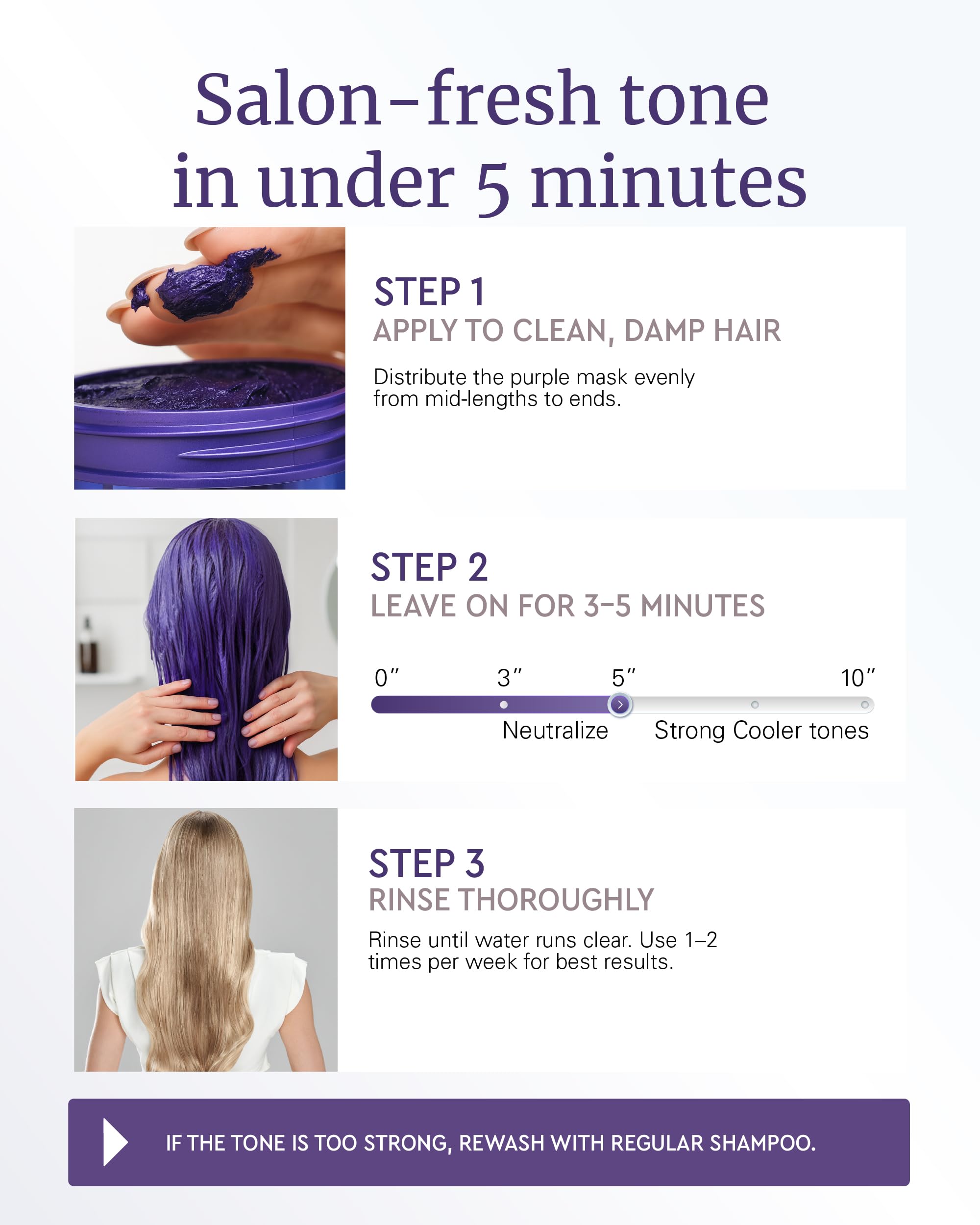 LA PUISSANCE Masque Violet application rapide – 3 à 5 minutes pour une teinte équilibrée.