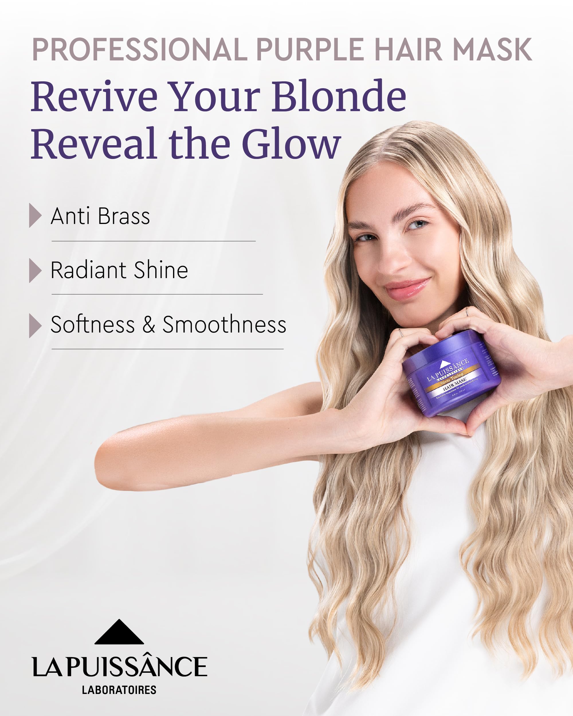 LA PUISSANCE Masque Violet tonifiant pour cheveux blonds – corrige les tonalités jaunies.