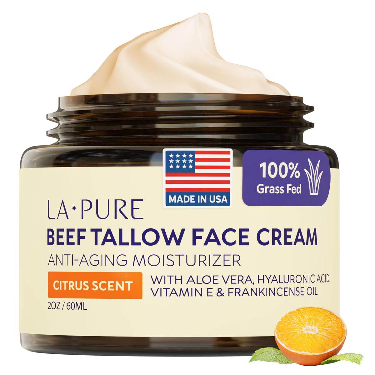 LA PURE Beef Tallow Face Cream with Aloe Vera for deep hydration and soothing skin.