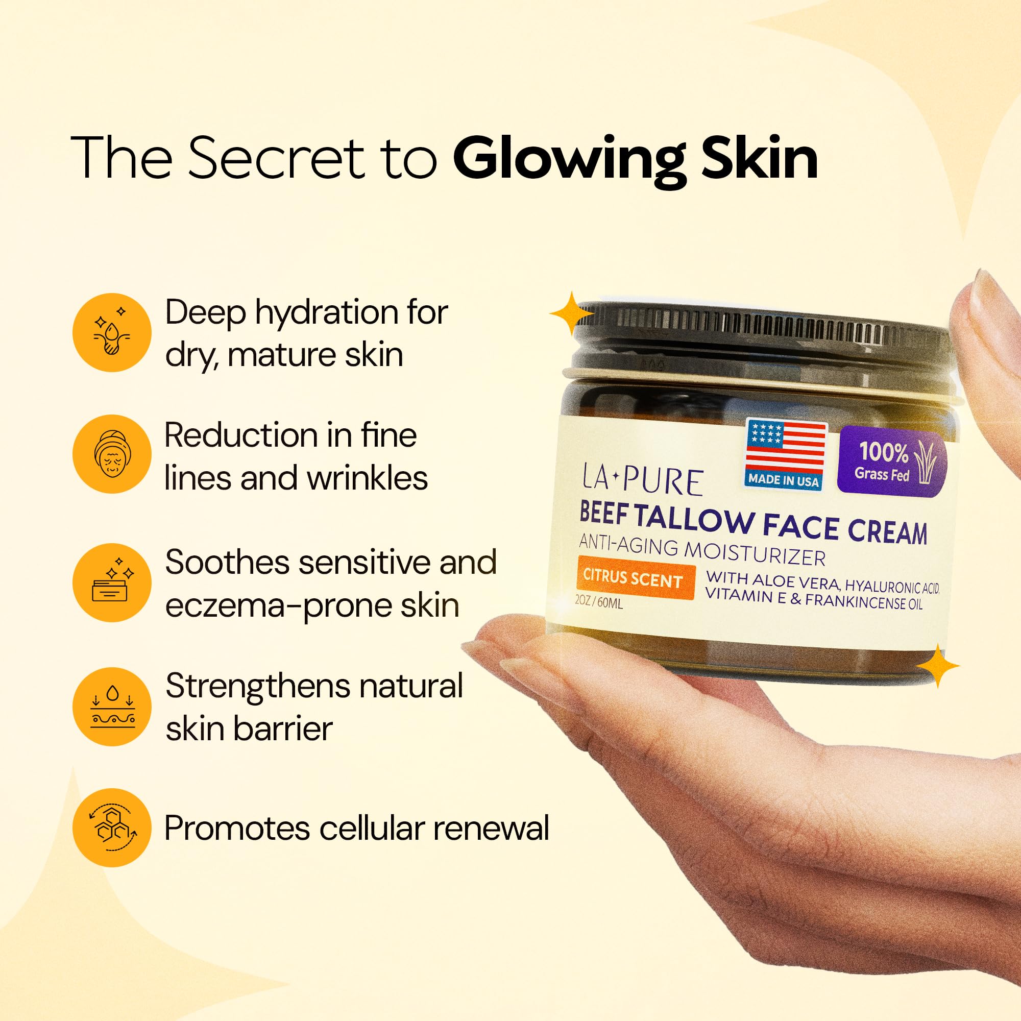 LA PURE Cream with Hyaluronic Acid and Frankincense for supple, radiant skin.