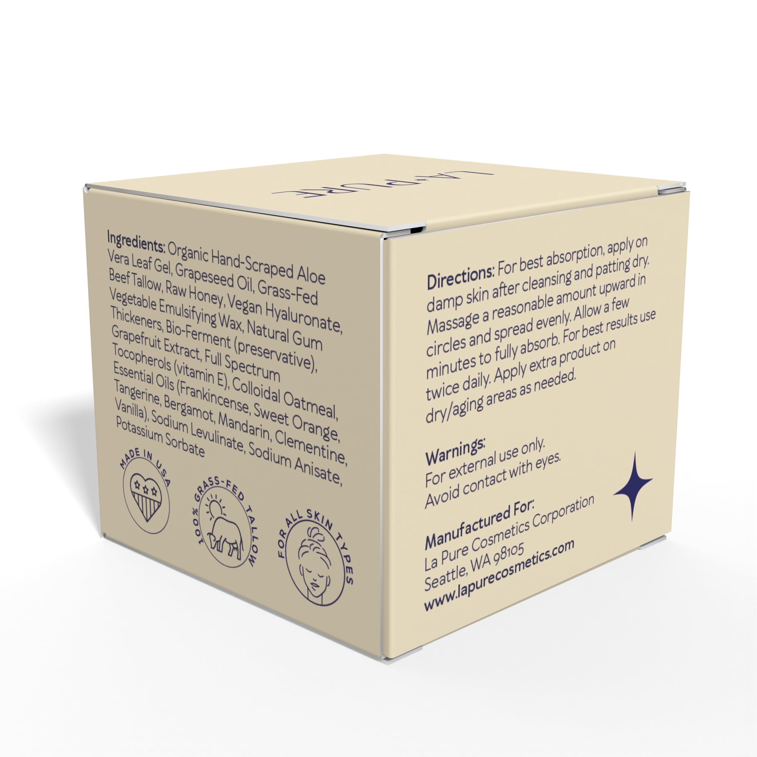 LA PURE Grass-fed beef tallow blend aimed at firmer, smoother skin.