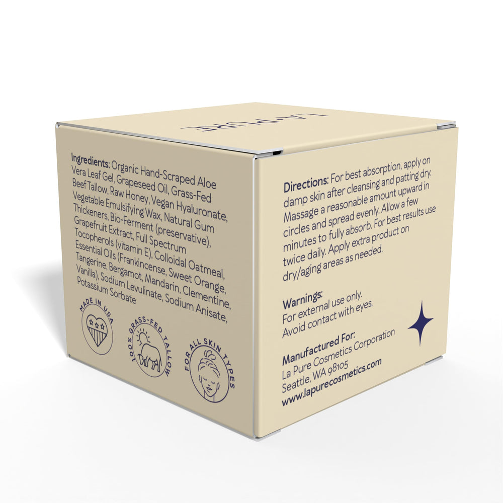 LA PURE Grass-fed beef tallow blend aimed at firmer, smoother skin.