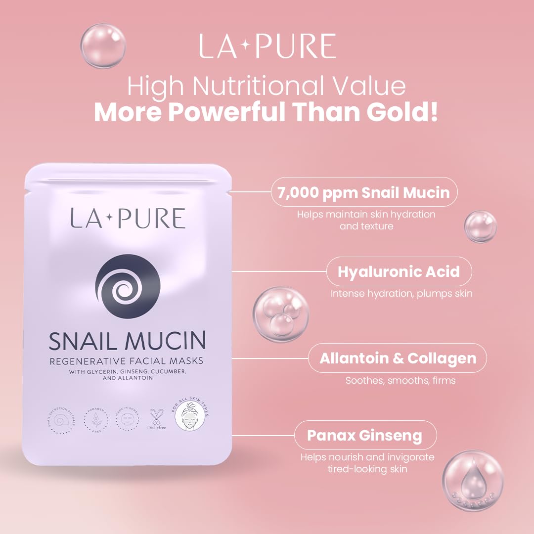 LA PURE Masque Escargot feuilles coton naturel pour soin uniforme