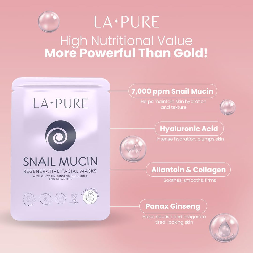 LA PURE Masque Escargot feuilles coton naturel pour soin uniforme