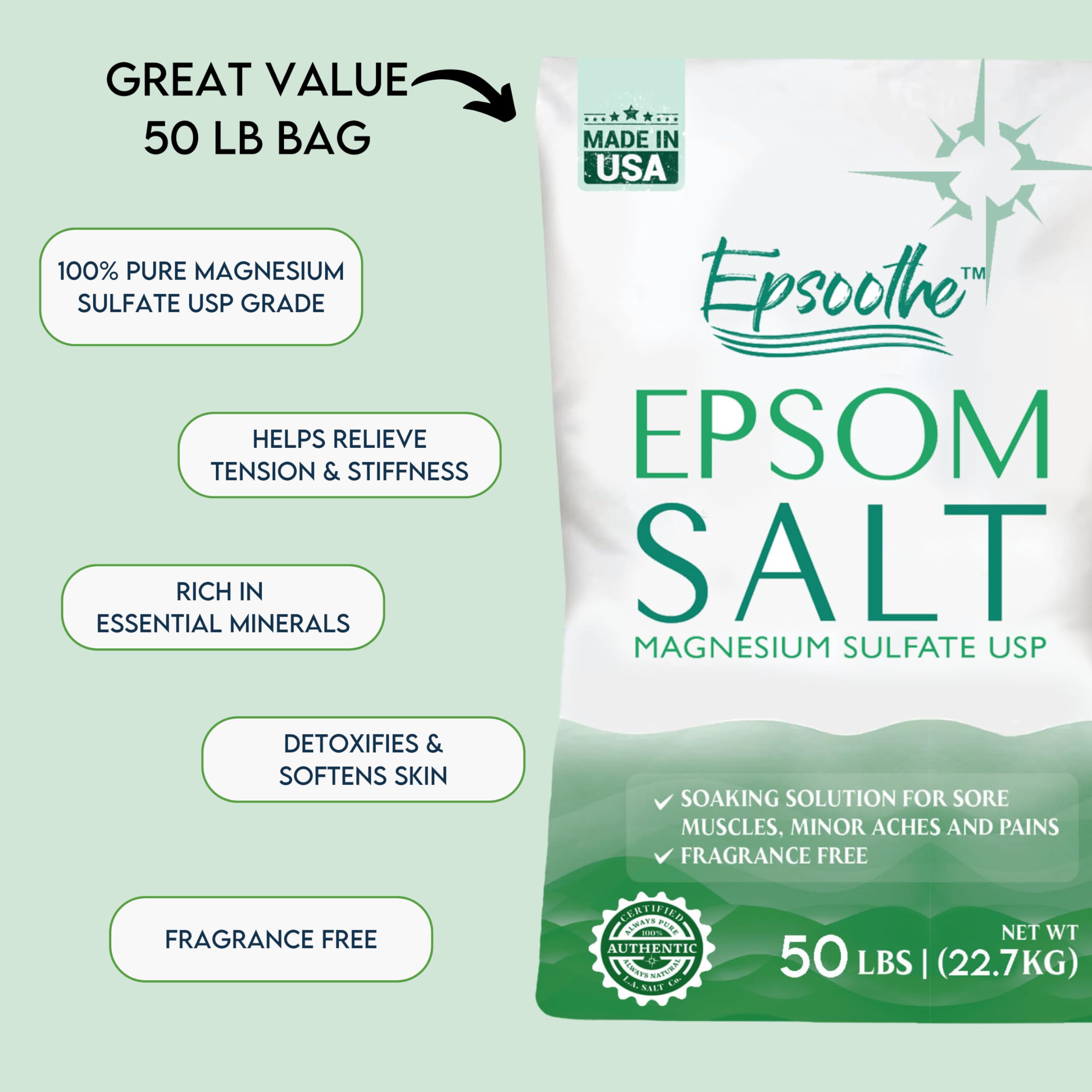 LA SALT CO – sac de 50 lb prêt à l’emploi pour bains et spa.