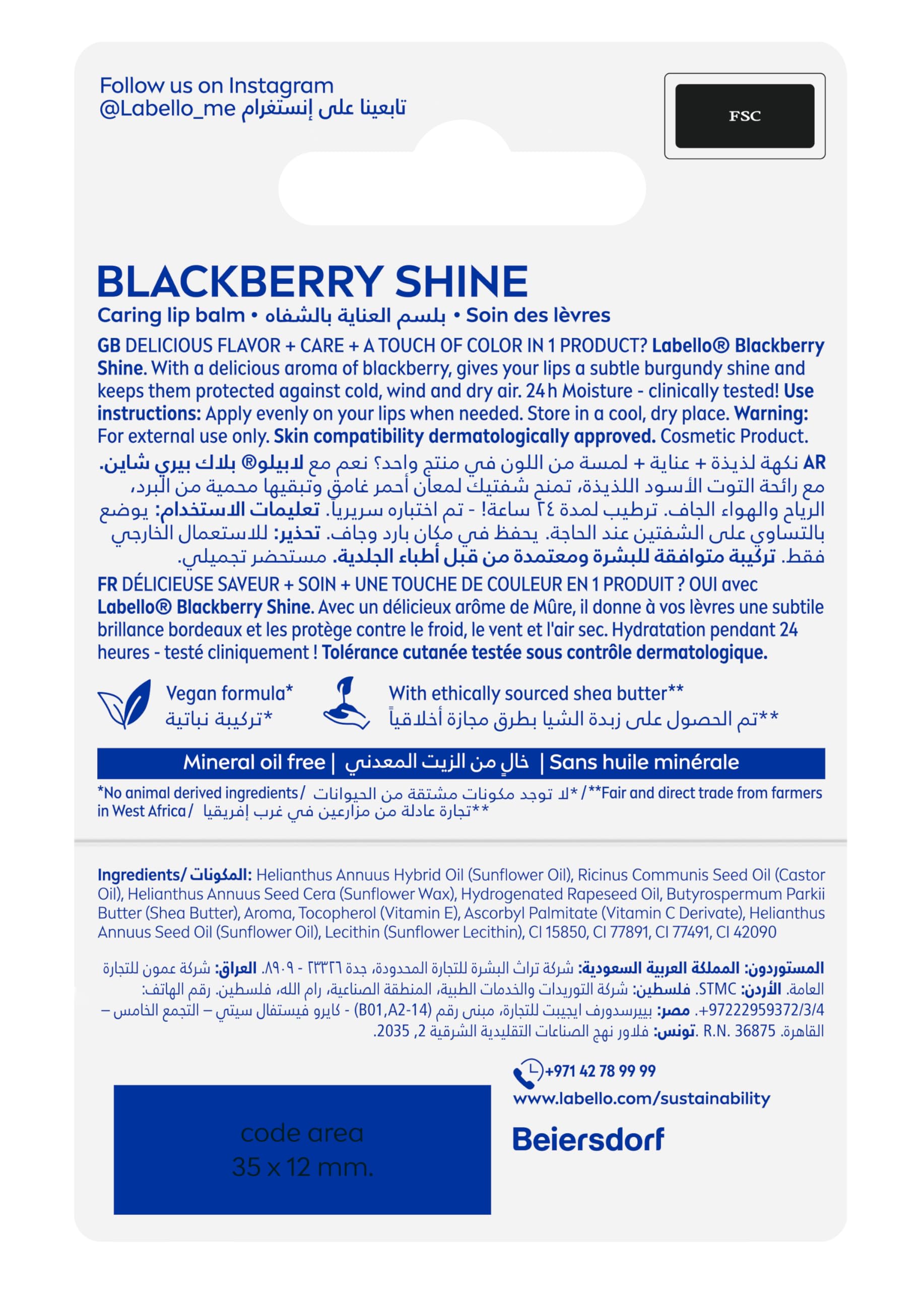 Labello Blackberry Shine, parfum mûre agréable à l’application.