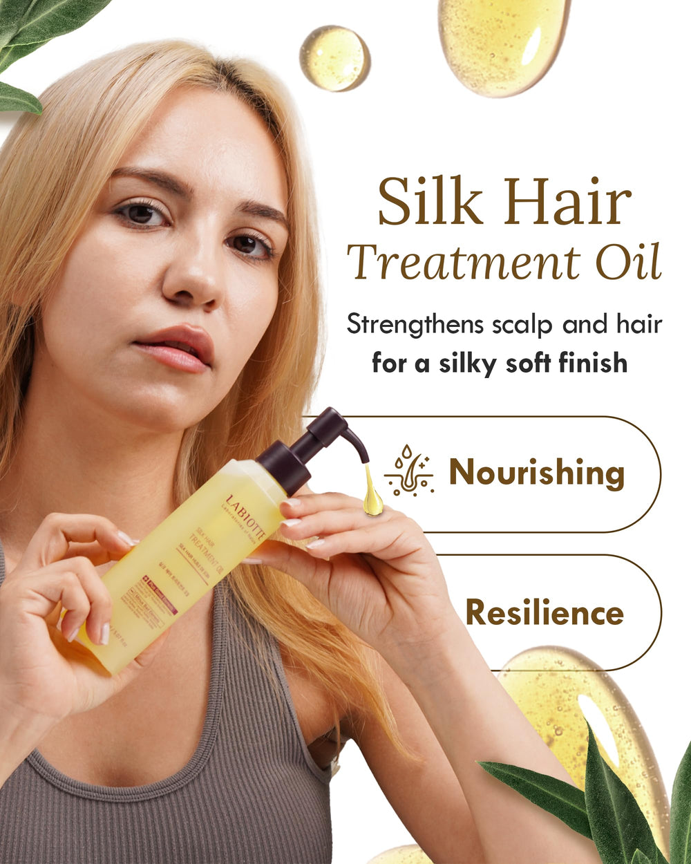 LABIOTTE Silk Oil etiquette-emballage: informations claires et ingrédients.