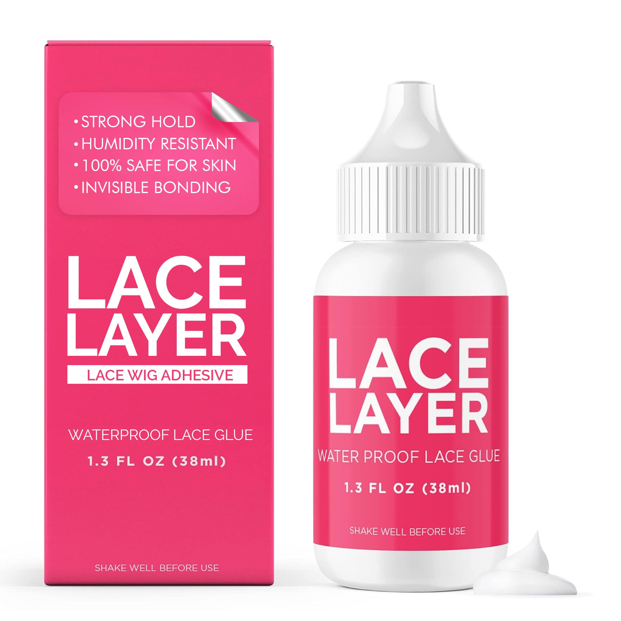 Lace Layer: bouteille adhésive 1,3 oz pour fixation discrète et durable.