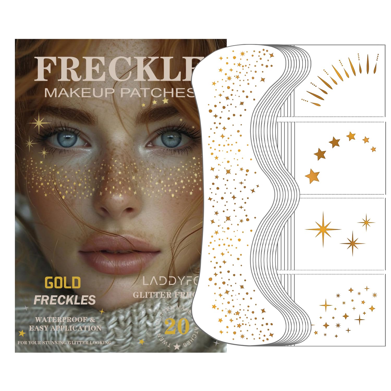 Patch visage dorees LADDYFOX rendu paillete durable pour fetes et concerts
