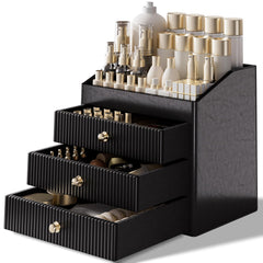 LADSTAG organisateur cosmétique noir avec tiroirs triples, parfait sur coiffeuse élégante.
