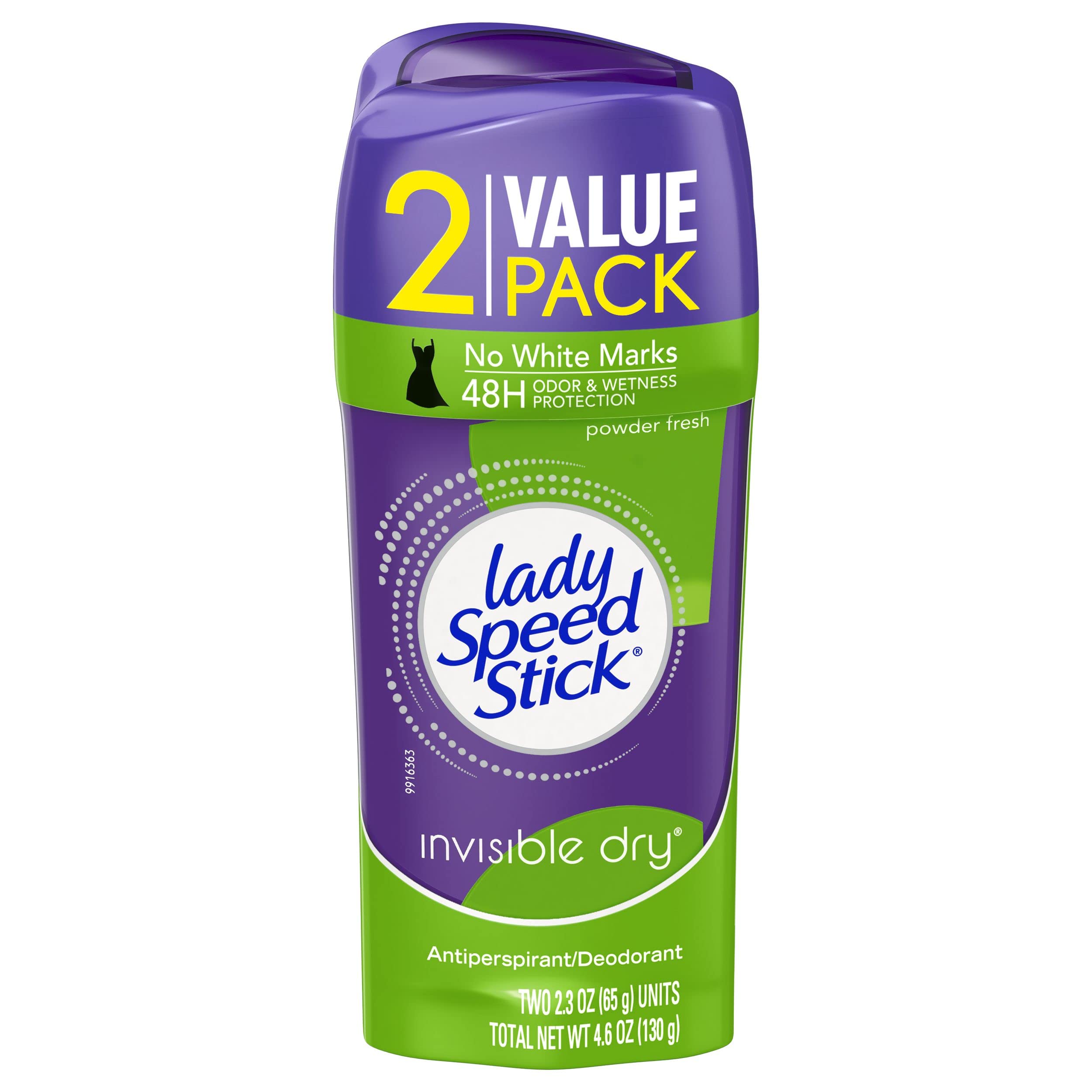 Pack double Lady Speed Stick antiperspirant invisible poudre fraîche prêt à l'emploi.